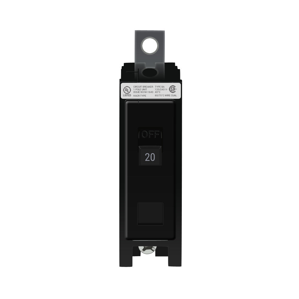 Crouse-Hinds 20 Amp 1 Pole 120/240V Bolt-On BAB Series Thermal Magnetic Circuit Breaker, 10kAIC, UL/CSA