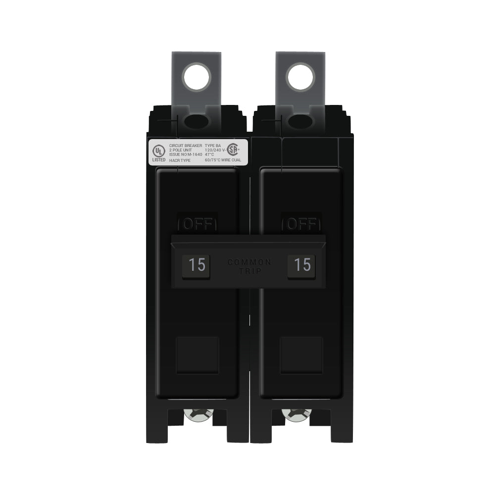 Cutler Hammer BAB Series 2 Pole 15 Amp 120/240VAC Bolt-On Circuit Breaker, 10kAIC, Thermal Magnetic Trip, UL/CSA Certified