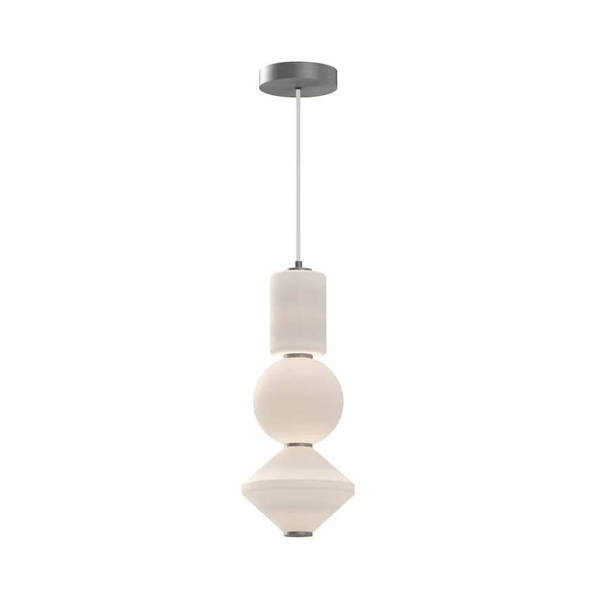 Alora Mood Bijou PD530341 LED Pendant Light, Close-Up View of Geometric Metal Details and Matte Opal Glass