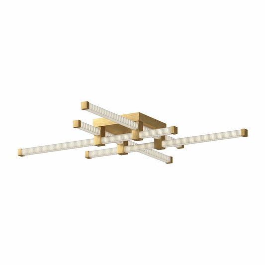 Kuzco Blade FM23534 contemporary flush mount featuring intersecting linear arms and clear acrylic exterior diffusers with white silicone interiors