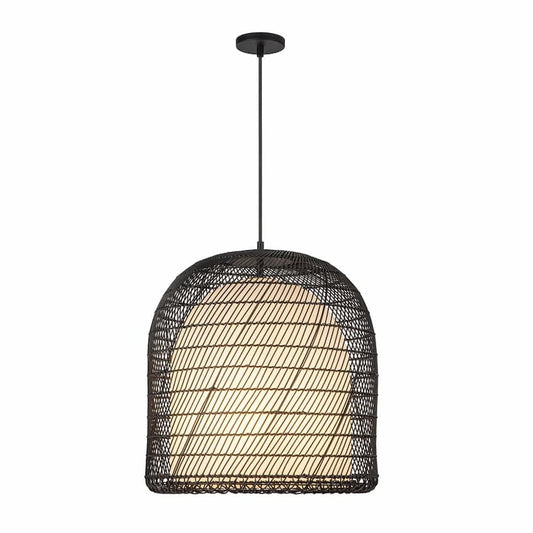 Alora Mood Bondi PD631920MBOP 20-Inch Pendant Light in Matte Black with Natural Rattan Shade