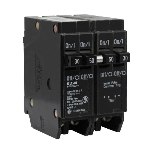 Eaton 4-Pole 30/50A 120/240V Quadplex Circuit Breaker Common Trip 10kAIC BR Frame