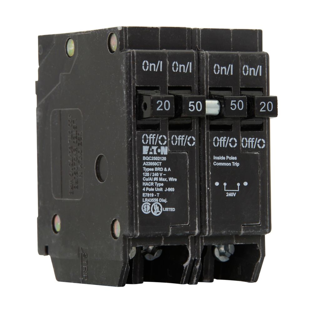 Eaton Cutler Hammer 120/240V 4-Pole Quadplex Circuit Breaker 20/50A 10kA Interrupt