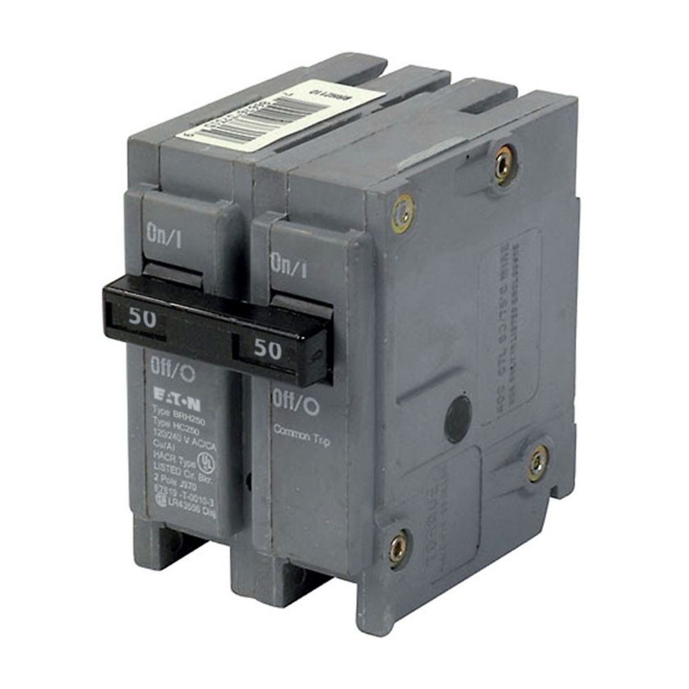 Cutler Hammer 50A 120/240V 2-Pole Thermal Magnetic Circuit Breaker Plug-On BRH Series