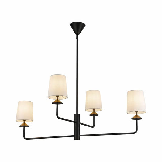 Alora Mood Bridgette CH497445MBWL 45-Inch 4-Light Chandelier in Matte Black Finish with White Linen Shades