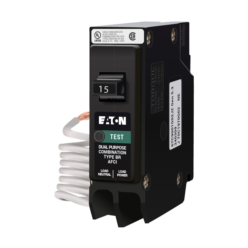 Eaton 15 Amp 120 Volt Single-Pole AFCI Circuit Breaker Type BR Plug-On