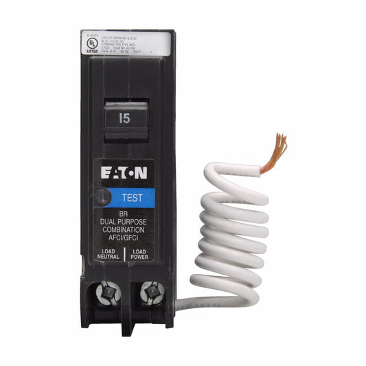 Eaton 15 Amp 120/240V 1-Pole BR Dual Function Circuit Breaker Plug-On Mount