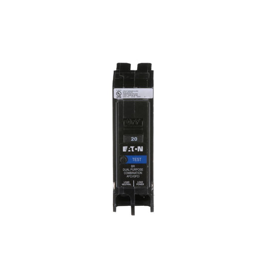 Eaton 20A 120/240V 1-Pole Dual Function Arc/Ground Fault Circuit Breaker Plug-On BRN Frame