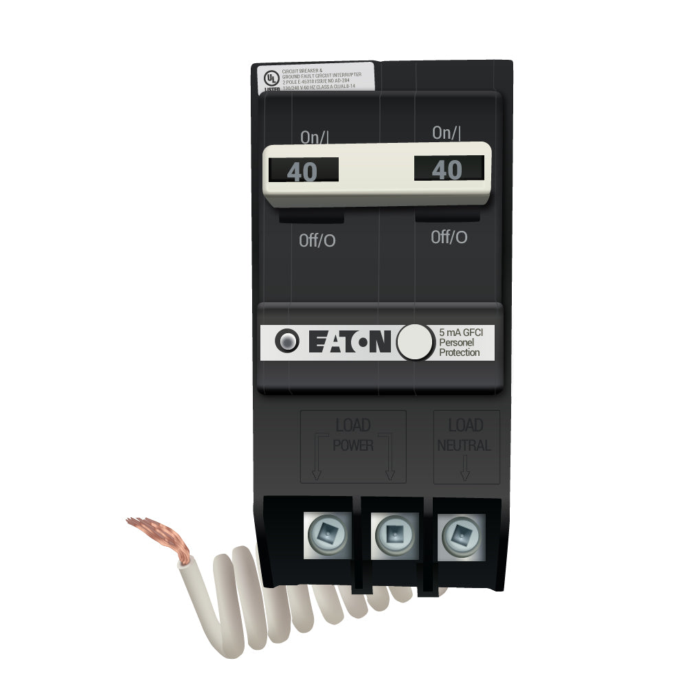 Eaton 40 Amp 120/240V 2 Pole Ground Fault Circuit Breaker Plug-In 10kAIC BRN Frame