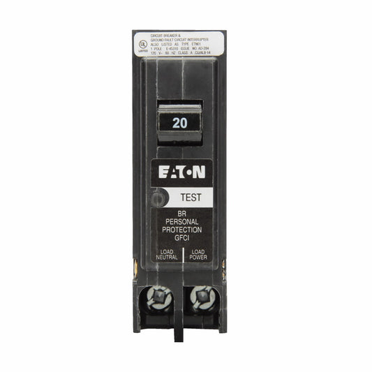 Eaton Cutler-Hammer 20 Amp 1 Pole 120/240V Plug-On GFCI Circuit Breaker, 10 kAIC, BR Series, Trip-to-Center, UL Listed