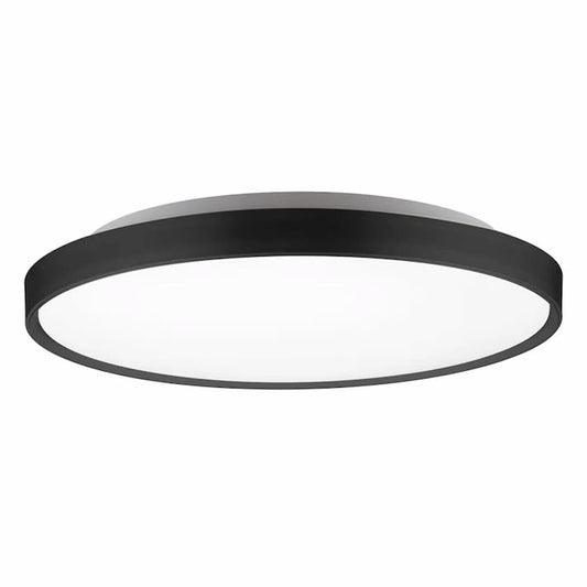 Kuzco Brunswick FM43522 22-inch LED flush mount with circular steel base, glossy polymeric body and frosted acrylic diffuser