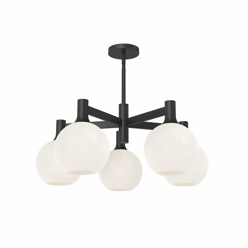 Alora Mood Castilla Collection CH506129MBOP Chandelier with Matte Black Steel Frame and Five Opal Matte Glass Globe Shades