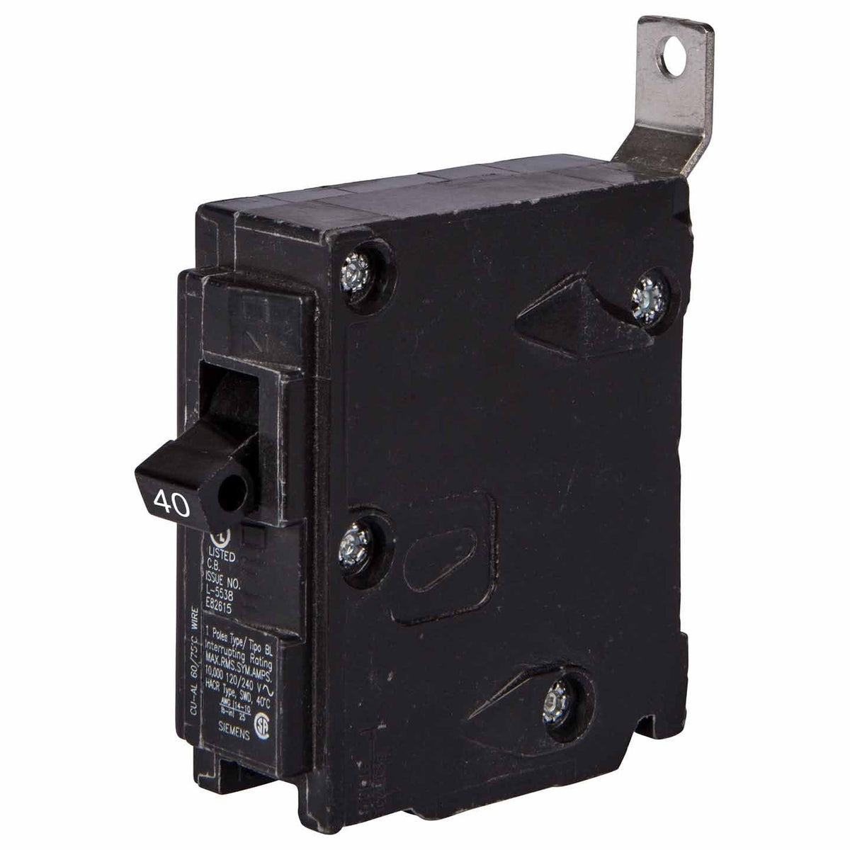 Siemens 40 Amp 1-Pole Bolt-On Molded Case Circuit Breaker, 120/240VAC, Type BL, 10kA Interrupt, Thermal Magnetic, UL Listed, CSA Certified, HACR Rated