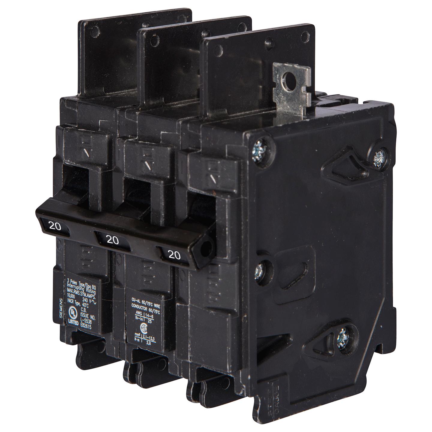Siemens 20 Amp 240 Volt 3-Pole Molded Case Circuit Breaker Type BQ