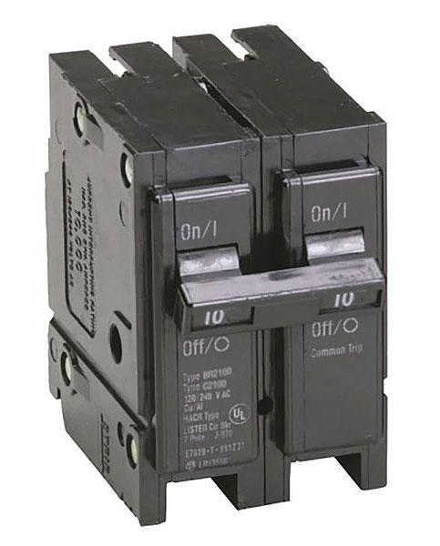Cutler Hammer 10A 240V 2-Pole Thermal Magnetic Circuit Breaker Type BR Plug-On 10 kAIC