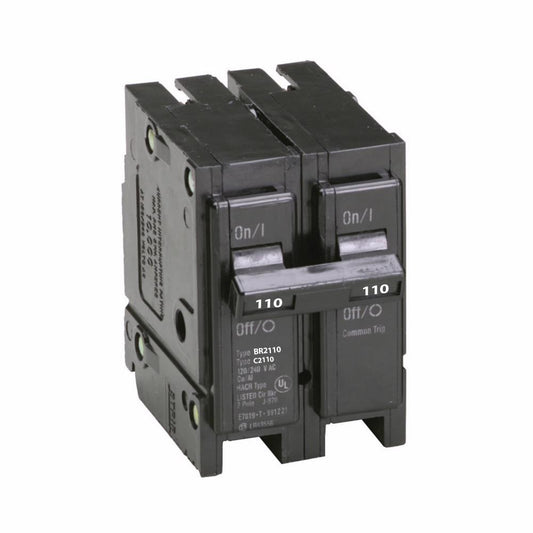 Eaton 110A 2-Pole 120/240V Type BR Plug-On Circuit Breaker, 10 kAIC, Thermal Magnetic Trip, UL 489