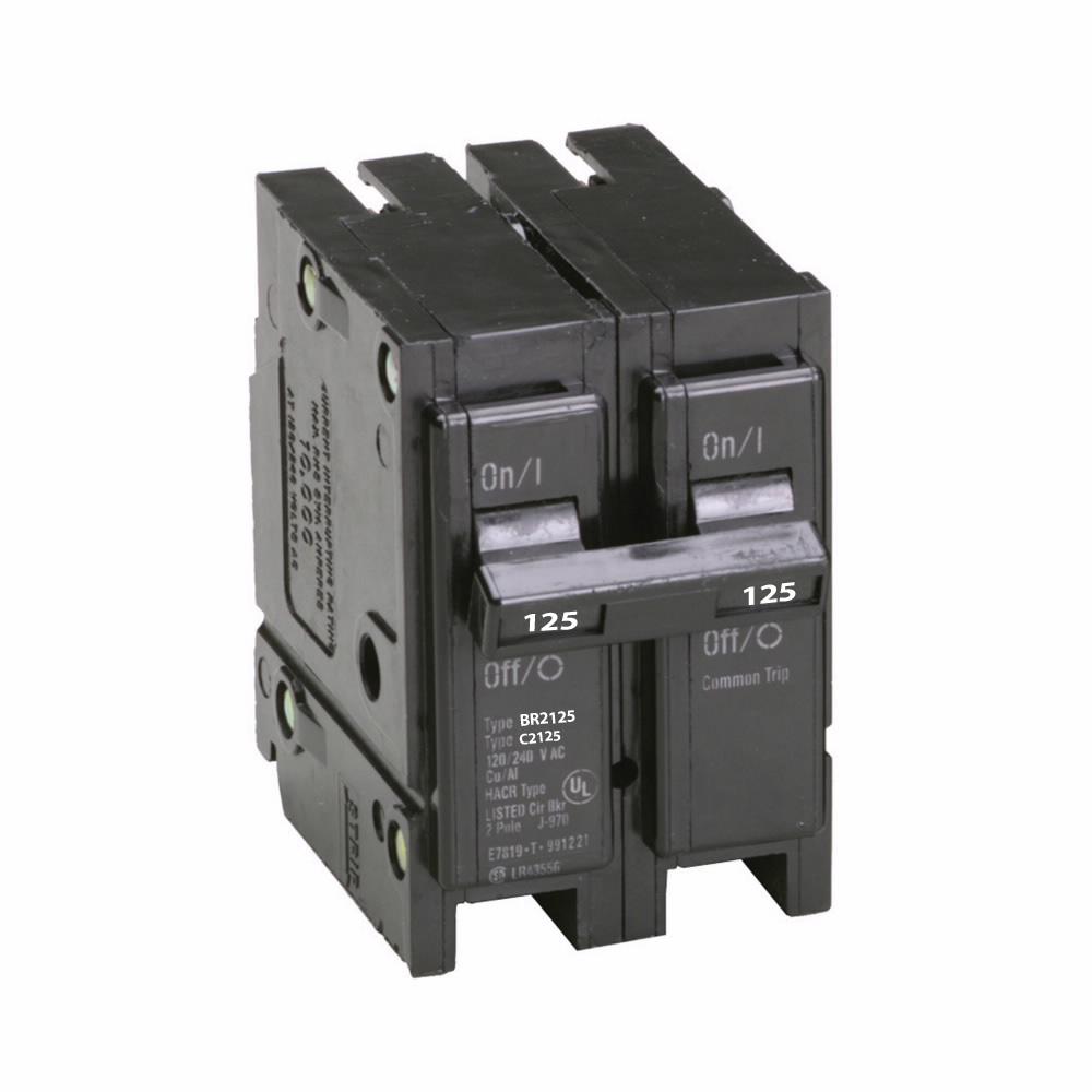 Cutler Hammer 125 Amp 2 Pole 120/240V Type BR Plug-On Circuit Breaker, 10 kAIC, Thermal Magnetic Trip, UL 489