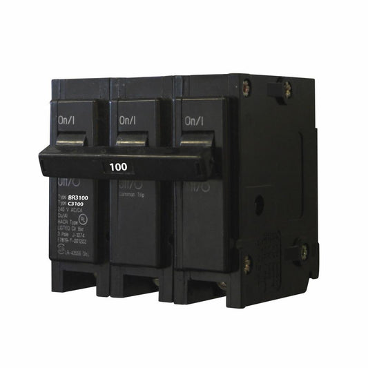 Cutler Hammer 100 Amp 3 Pole 120/240V Type BR Plug-On Circuit Breaker, 10 kAIC, Common Trip, UL 489, CSA Listed