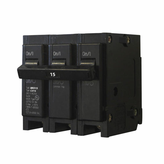 Cutler Hammer 15 Amp 240V 3-Pole Plug-On Type BR Thermal Magnetic Circuit Breaker, 10kAIC, UL 489 & CSA Listed