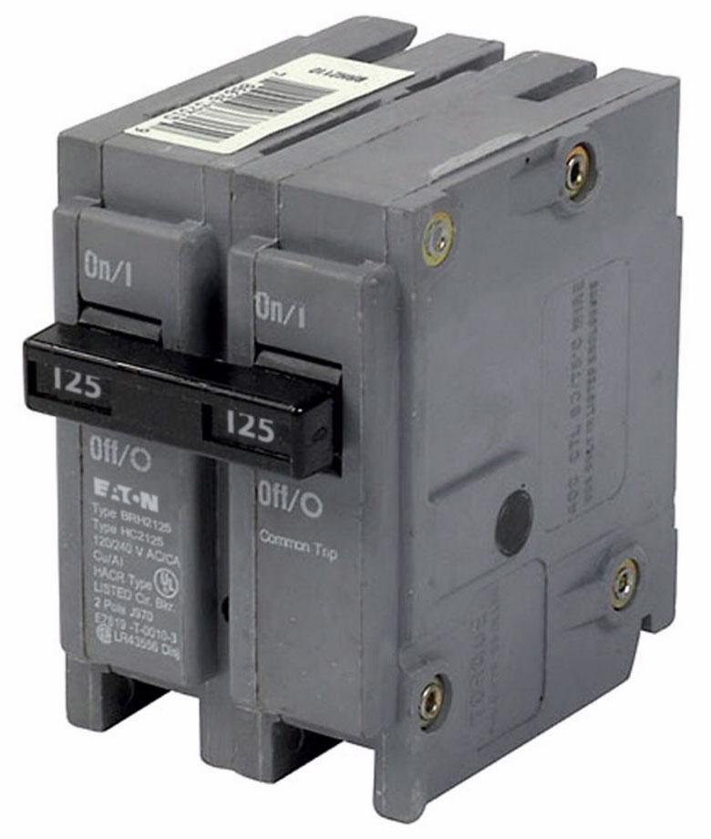 Cutler Hammer 125 Amp 2 Pole 120/240V Plug-In Circuit Breaker, 22kAIC, Type BR Frame, Thermal Magnetic Trip, UL Listed