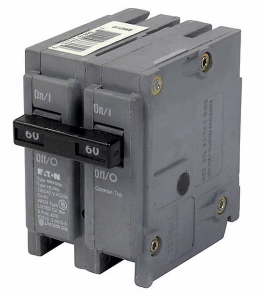 Cutler Hammer 60 Amp 2 Pole 120/240V Plug-On Type BR Circuit Breaker, 22kAIC, Thermal Magnetic Trip, HACR Rated