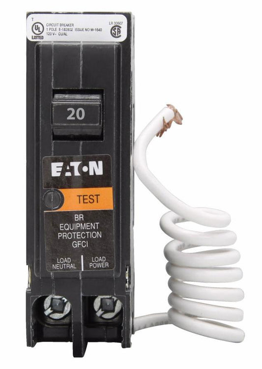 Eaton 20A 120/240V Single-Pole BRN Plug-On GFCI Circuit Breaker 10kAIC Trip-to-Center