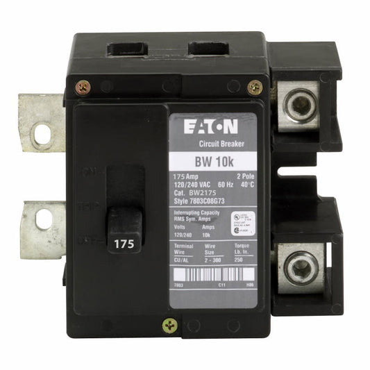 Cutler Hammer 2 Pole 175 Amp 240V BW Series Thermal Magnetic Circuit Breaker, Plug-On, 10 kAIC, UL 489, Panel Mount