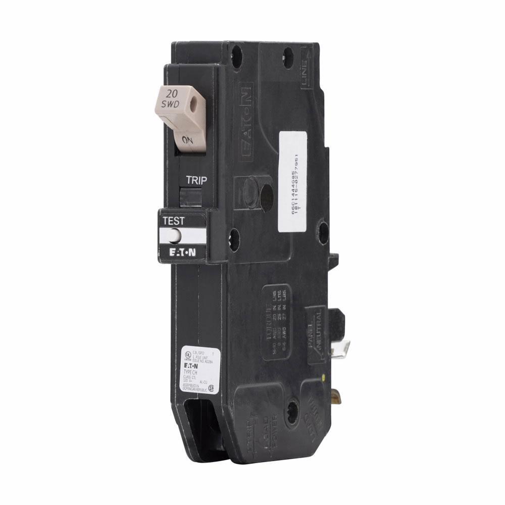 Eaton Cutler Hammer 20 Amp 120V 1-Pole GFCI Circuit Breaker Plug-In 10kA Interrupt Rating