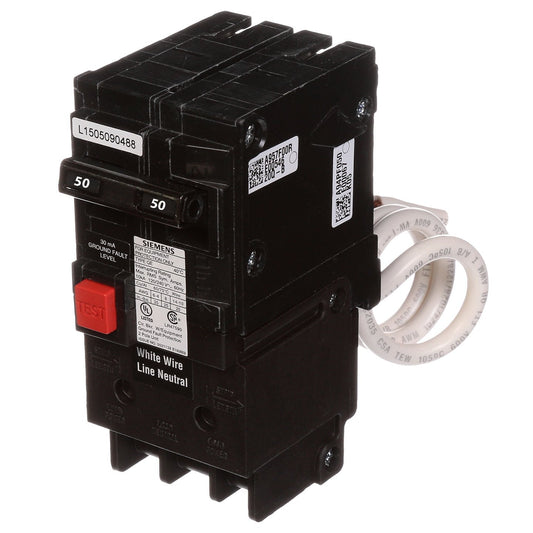 Siemens 50 Amp 2 Pole 120/240V Ground Fault Circuit Breaker Plug-In Frame Q
