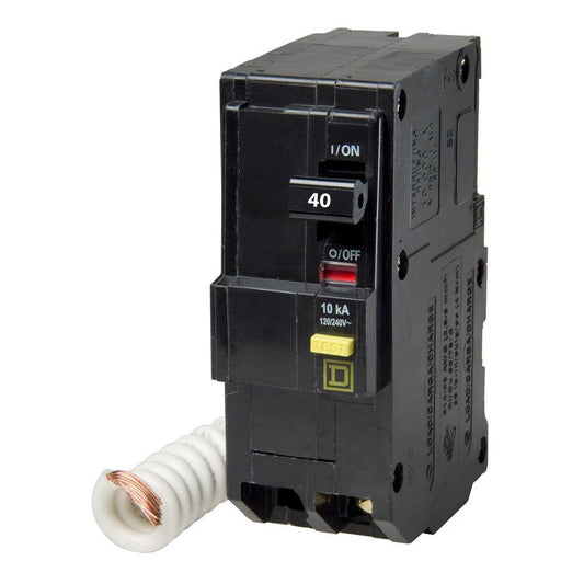 Square D 40 Amp 2 Pole 120/240VAC QO Series Plug-In GFCI Circuit Breaker, 10kA Interrupt, Thermal Magnetic Trip, UL/CSA Listed