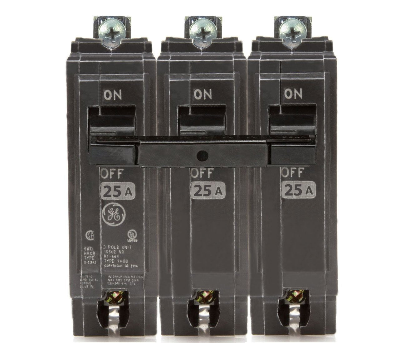 General Electric 25A 240V 3 Pole Thermal Magnetic Circuit Breaker Bolt-On