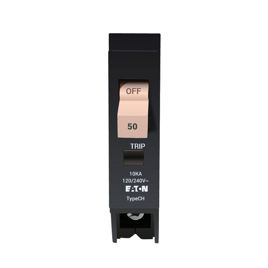 Cutler Hammer 50 Amp 120/240V 1-Pole Plug-In Circuit Breaker Type CH 10kA Interrupt Rating