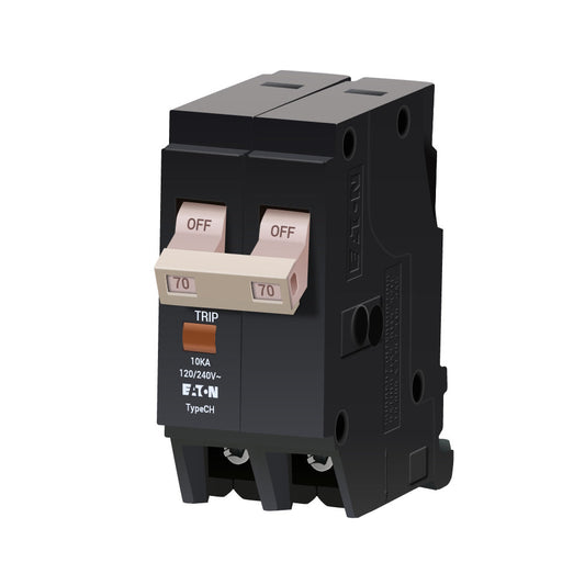 Cutler Hammer 70 Amp 2 Pole 120/240V Type CH Plug-On Circuit Breaker, 10 kAIC, Thermal Magnetic Trip, UL 489, CSA