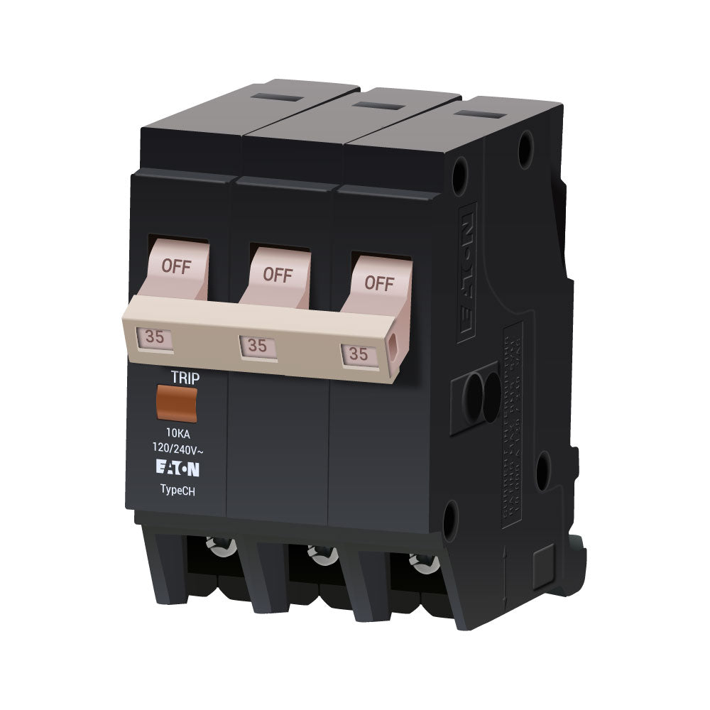 Cutler Hammer 35 Amp 3-Pole 240V Type CH Standard Circuit Breaker, 10 kA Interrupt, Plug-On Mount, Thermal Magnetic Trip, UL 489