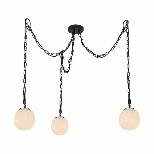 Alora Mood Cherise MP579707MBGR 3-Head Multi-Pendant in Matte Black with Glossy Ribbed Opal Glass Shades