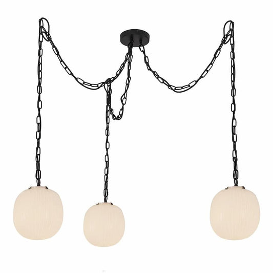 Alora Mood Cherise MP579712MBGR 3-Head Multi-Pendant in Matte Black with Glossy Ribbed Opal Glass Shades