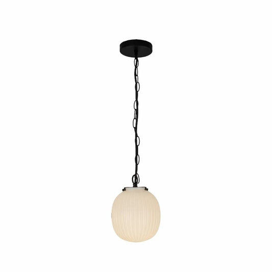 Alora Mood Cherise PD579107MBGR 7-Inch Pendant Light in Matte Black with Glossy Ribbed Opal Glass Shade