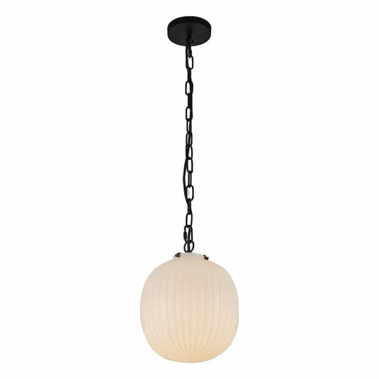 Alora Mood Cherise PD579112MBGR 12-Inch Pendant Light in Matte Black with Glossy Ribbed Opal Glass Shade
