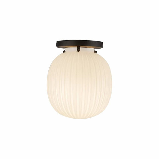 Alora Mood Cherise SF579107MBGR 7-Inch Semi-Flush Mount in Matte Black with Glossy Ribbed Opal Glass Shade