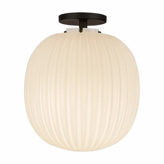 Alora Mood Cherise SF579112MBGR 12-Inch Semi-Flush Mount in Matte Black with Glossy Ribbed Opal Glass Shade