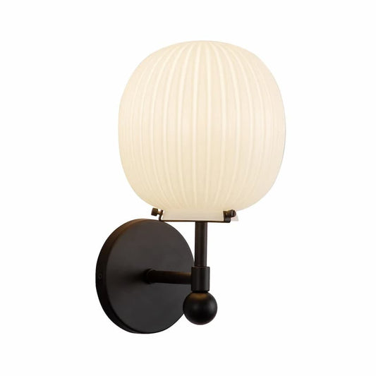 Alora Mood Cherise WV579107MBGR 7-Inch Vanity Light in Matte Black with Glossy Ribbed Opal Glass Shade