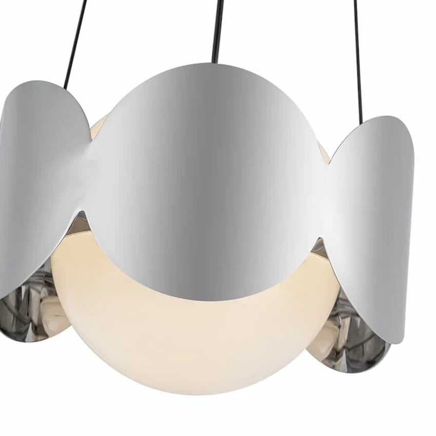 Kuzco Ciel CH59810 10-inch decorative chandelier with circular steel shade and matte opal glass globe for contemporary interior lighting