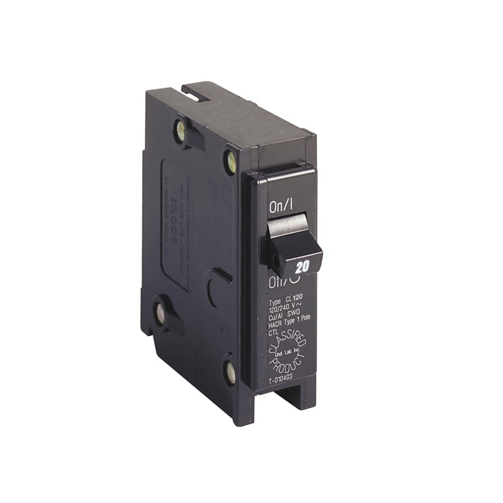 Eaton 20 Amp 1-Pole 120/240V Type CL 1-Inch Classified Thermal Magnetic Circuit Breaker, 10 kAIC, Plug-On Mount, UL 489