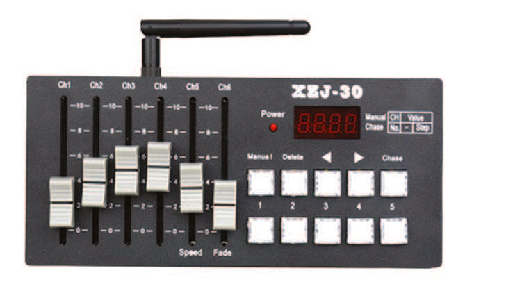 DMX512 Slider Controller, 30CH, 6 slide, 9-12V DC input - American Lighting DMX-RGBW-30CH