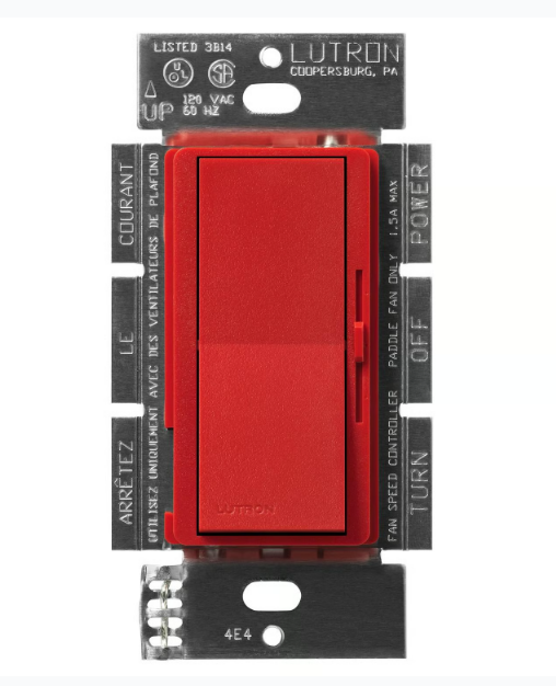 Lutron Diva 3-speed fan control in Signal Red