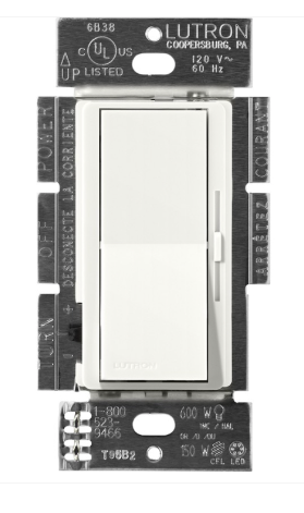 Lutron Diva dimmer switch in Glacier White