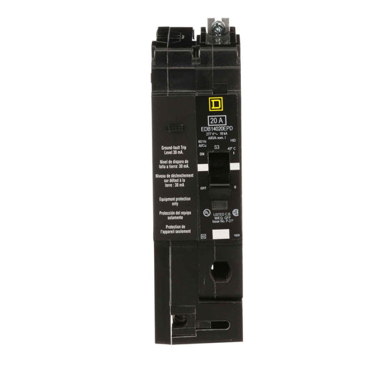 Square D 20A 1P 277V E-Frame Bolt-On GFCI Circuit Breaker, 18kAIC, Thermal Magnetic Trip, cULus IEC