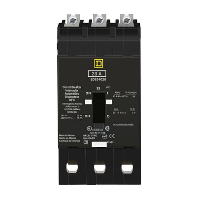 Schneider Electric (Square D) 3-Pole 20 A 480Y/277 V AC Bolt-On Circuit Breaker, Type EDB
