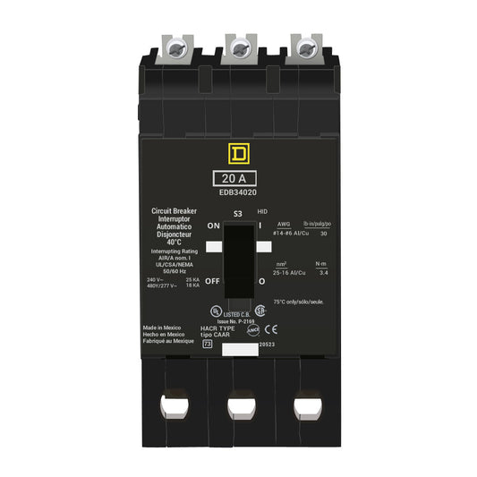 Schneider Electric (Square D) 3-Pole 20 A 480Y/277 V AC Bolt-On Circuit Breaker, Type EDB