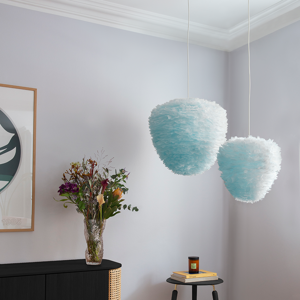 UMAGE Eos Evia Large Light Blue Replacement Shade — styled interior view